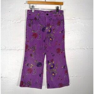 Vintage Kids Purple Floral Corduroy Wide Leg Flare Pants Flapdoodles Size 5